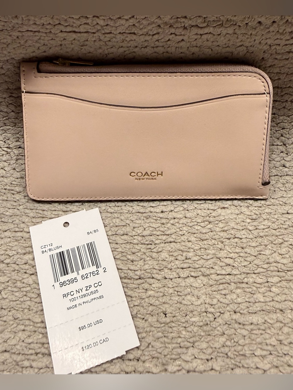 🤍New Coach New York Zip Card Case in Blush Pink (Exclusive Color)
